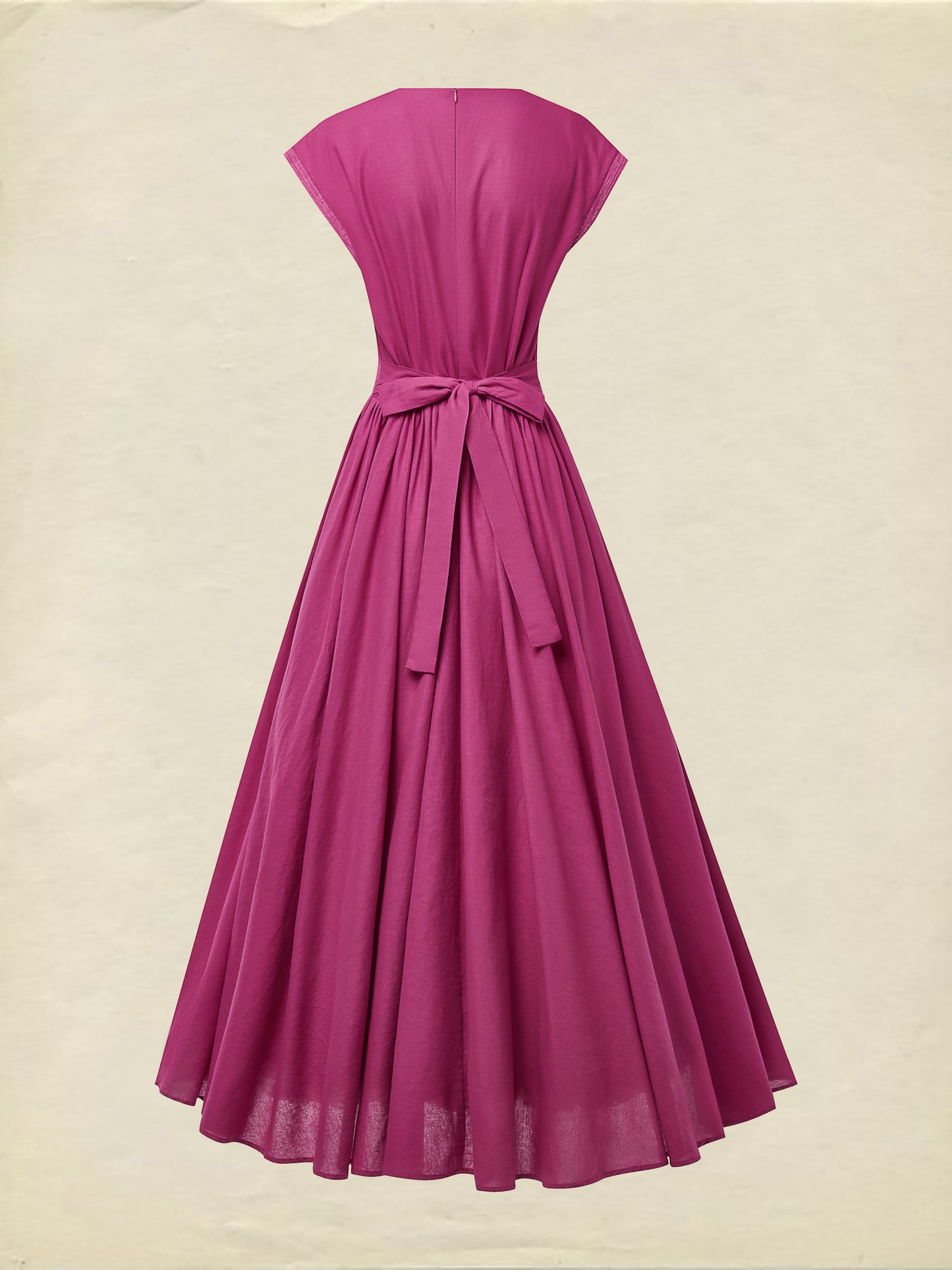 Robe longue en lin, manches courtes, col en V, unie, dentelle, vintage, rouge rosé