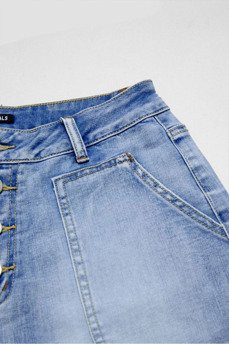 Multi Pocket Button Fly Mid Rise Straight Leg Crop Jeans Without Belt
