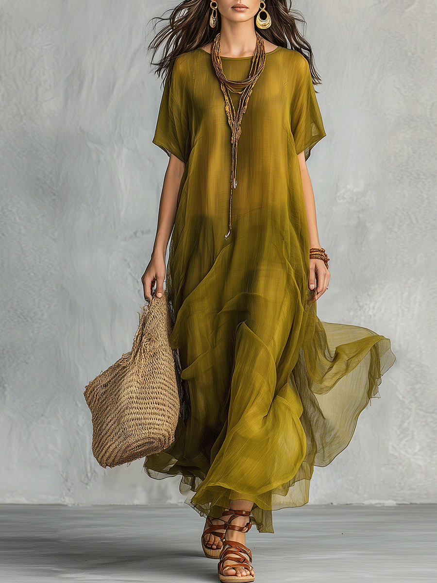 Robe longue bohème vert olive avec silhouette drapée