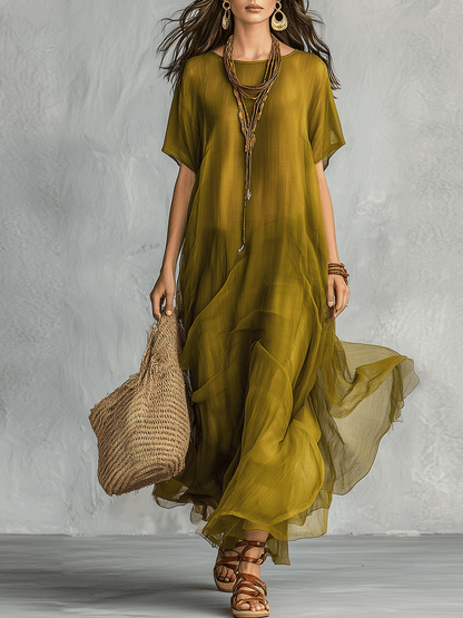 Robe longue bohème vert olive avec silhouette drapée