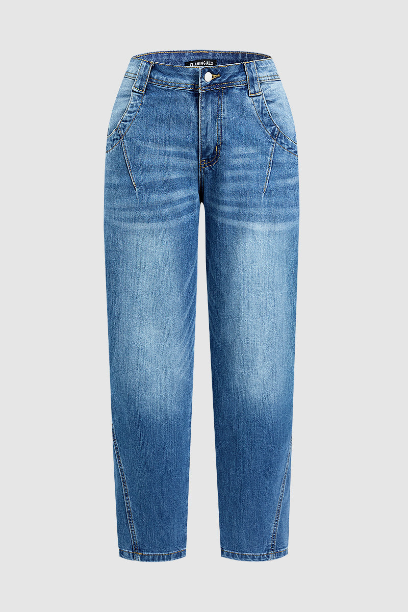 Wash Seam Detail Mid Rise Straight Leg Crop Jeans