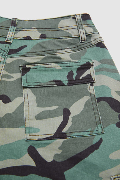 Camo Print Flap Pocket Mid Waist Straight Leg Cargo Pants