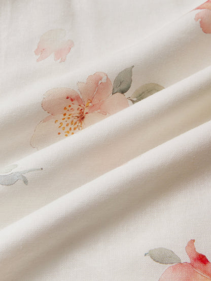 Robe midi en lin, manches courtes, col en V, florale, vintage, blanche
