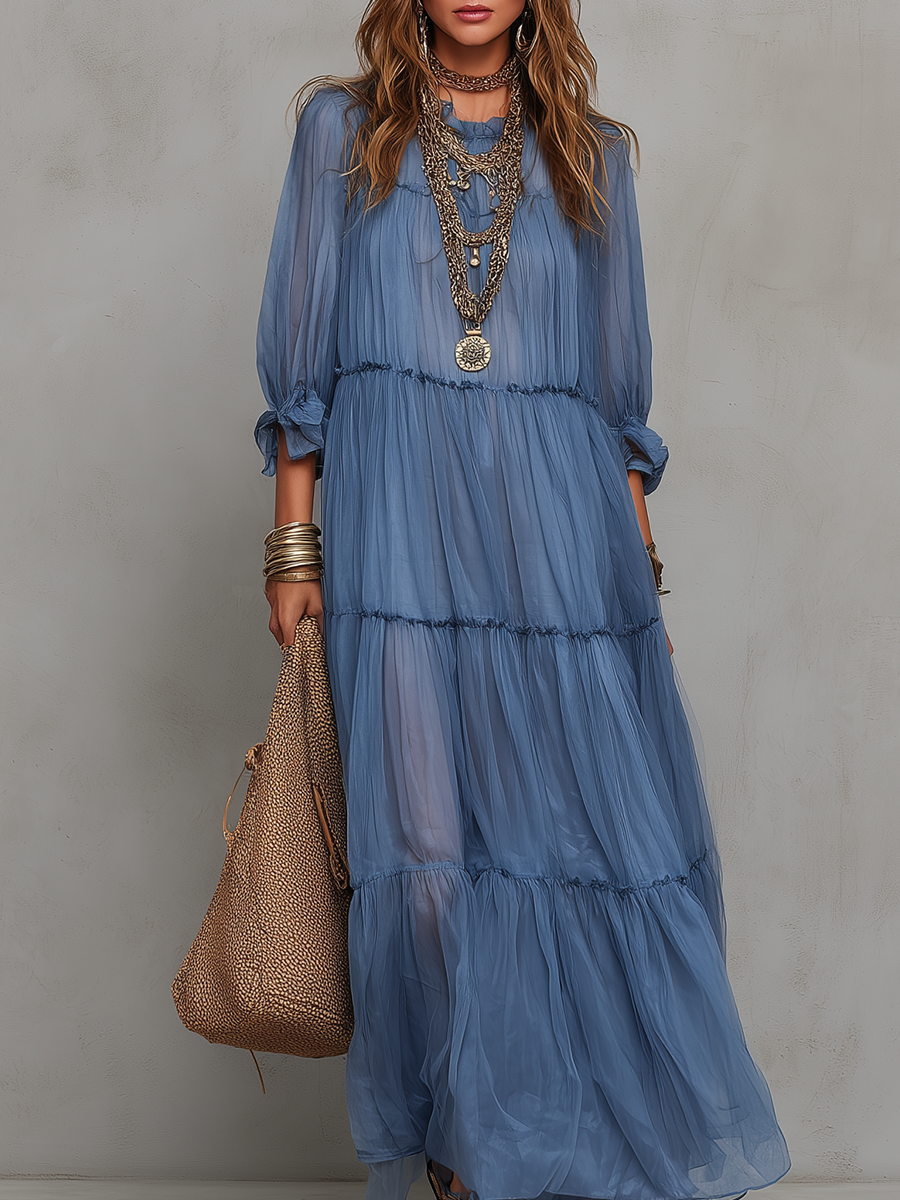 Robe longue bohème romantique étagée en mousseline