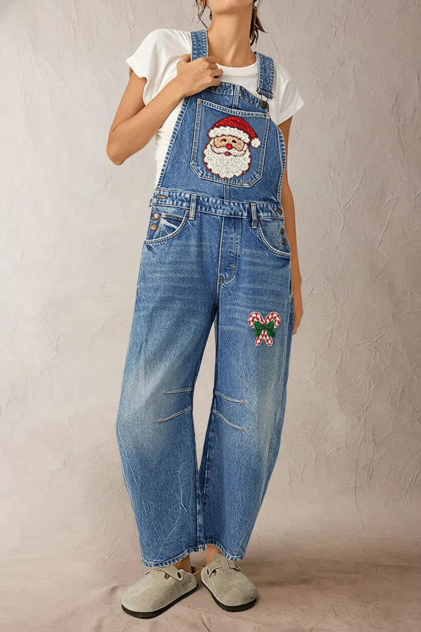 Stitch Detail Button Side Barrel Leg Denim Crop Overalls