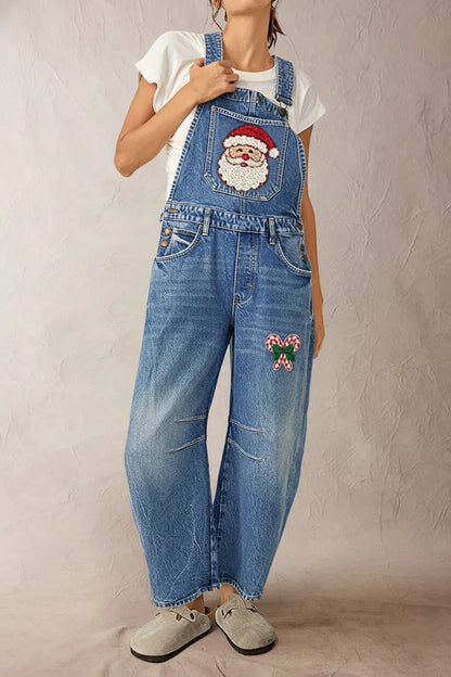Stitch Detail Button Side Barrel Leg Denim Crop Overalls