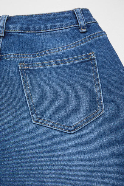 Wash Tulip Hem High Rise Straight Leg Crop Jeans