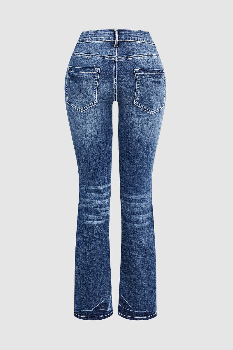 Wash Studded Side Mid Waist Bootcut Jeans Without Belt