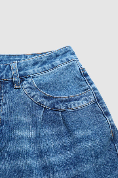Wash Raw Hem High Waist Denim Bermuda Shorts Without Belt