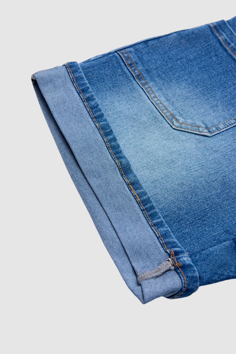 Wash Roll Hem Patch Pocket High Rise Denim Shorts
