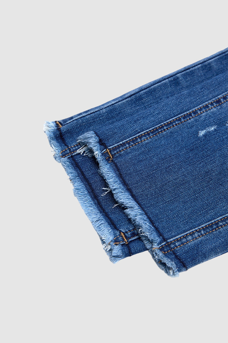 Raw Hem Ripped Mid Waist Straight Leg Crop Jeans