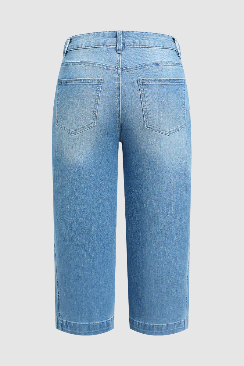 Wash Seam Detail High Rise Straight Leg Crop Jeans Without Belt