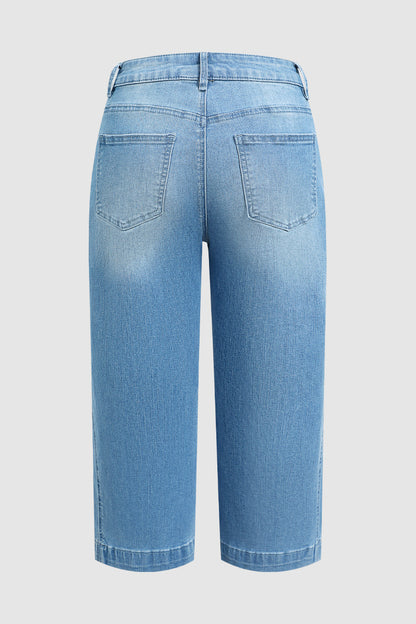 Wash Seam Detail High Rise Straight Leg Crop Jeans Without Belt