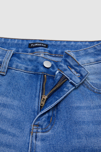 Wash Floral Embroidery Mid Rise Straight Leg Crop Jeans