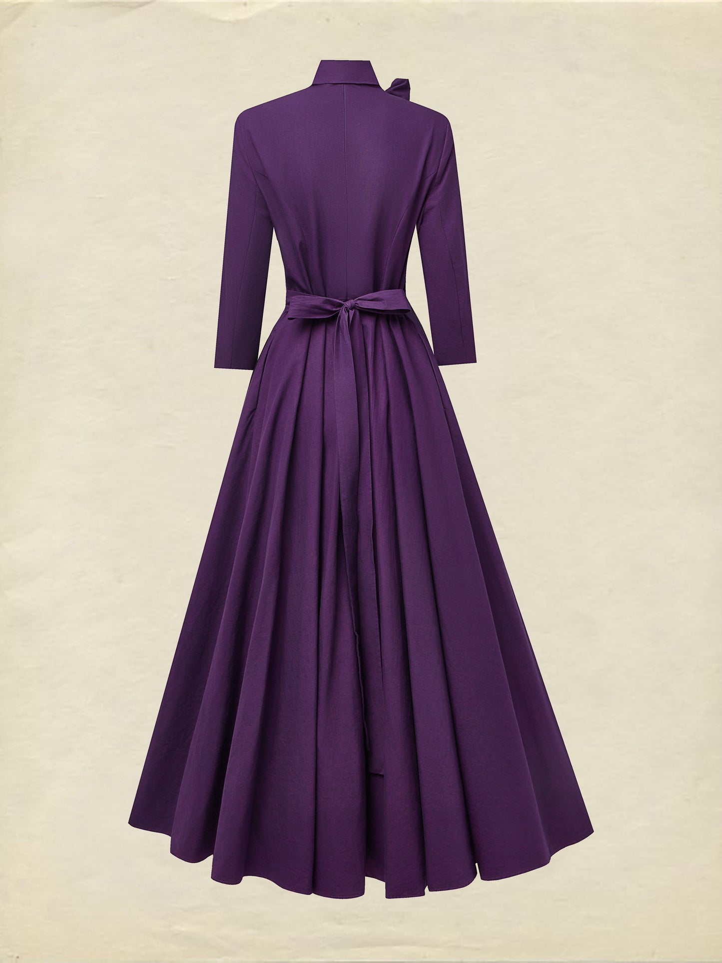 Robe longue en coton, Manches Mi-longues, Col Roulé, Unie, Boutonnée, Vintage, Violet Foncé, Halloween