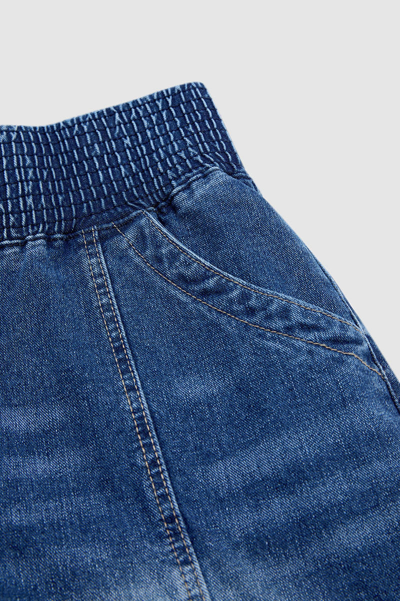Wash Elastic High Waist Straight Leg Crop Jeans
