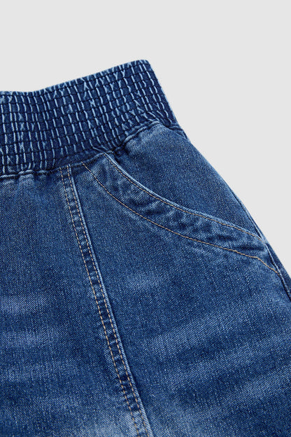 Wash Elastic High Waist Straight Leg Crop Jeans