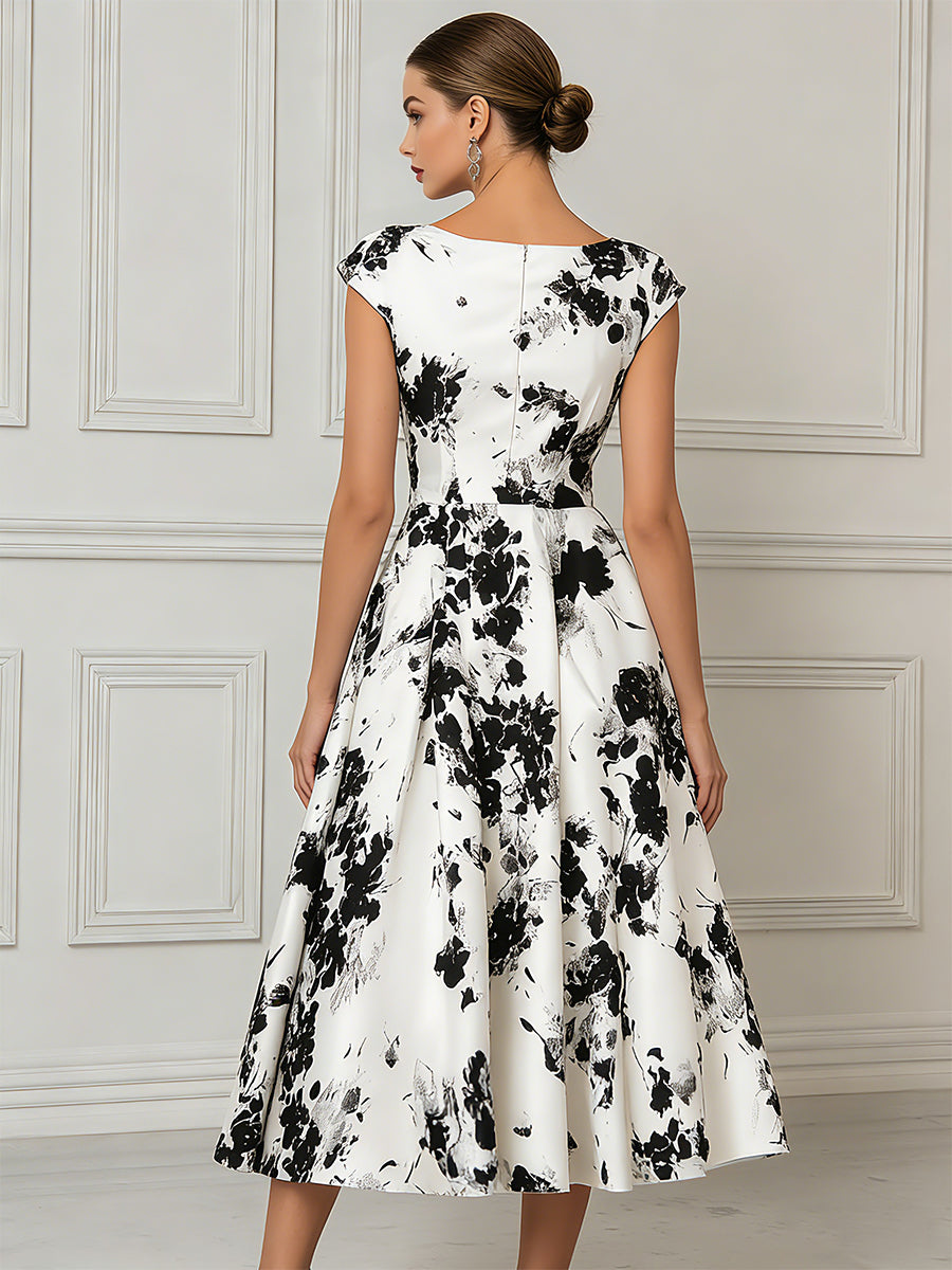 Timeless Floral Boat-Neck Midi Dress
