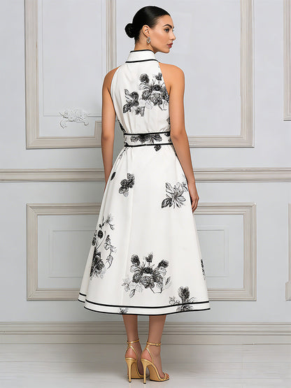 Noir Botanical Halter Midi Dress