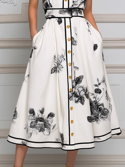 Noir Botanical Halter Midi Dress