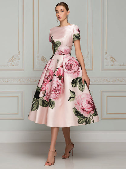 Vintage-Inspired Floral Satin Midi Dress