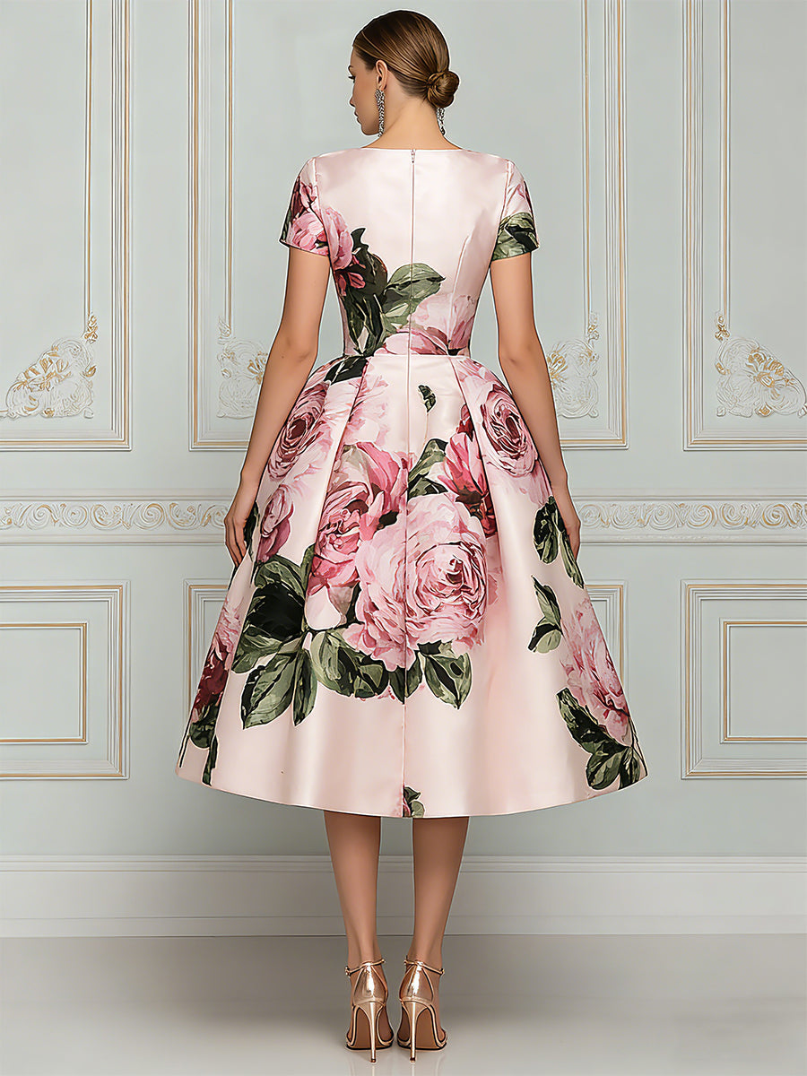 Vintage-Inspired Floral Satin Midi Dress
