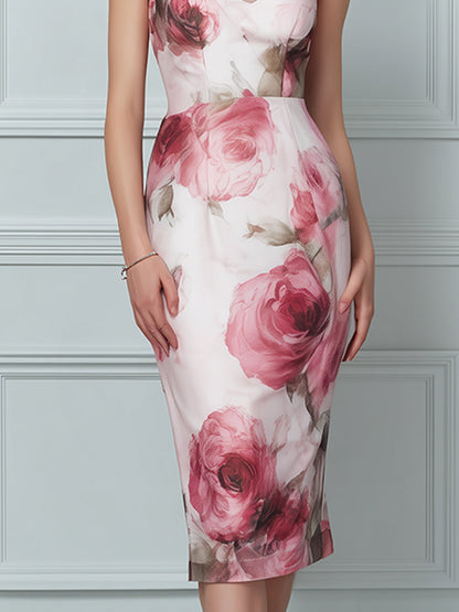 Vintage Rose Illusion Sheath Dress