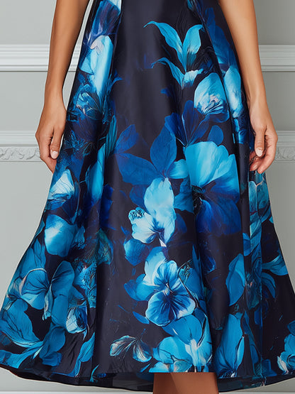 Halter Neck Floral Print A-Line Midi Dress