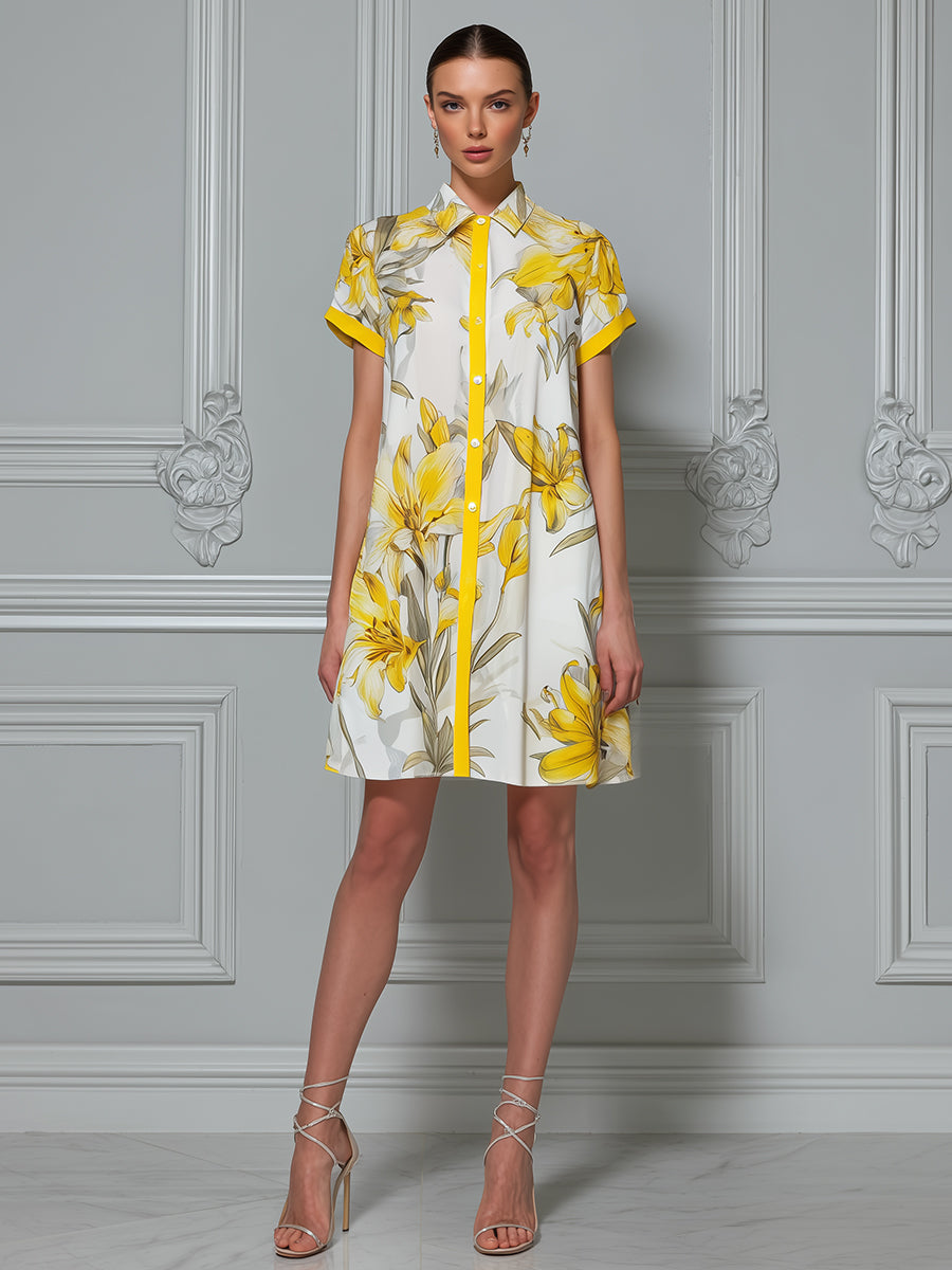 Sunshine Lily Vibrant Floral Button-Down Mini Dress