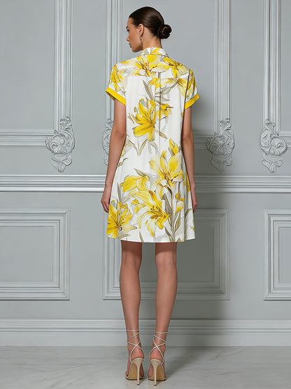 Sunshine Lily Vibrant Floral Button-Down Mini Dress