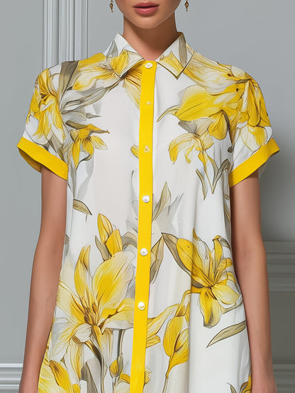 Sunshine Lily Vibrant Floral Button-Down Mini Dress
