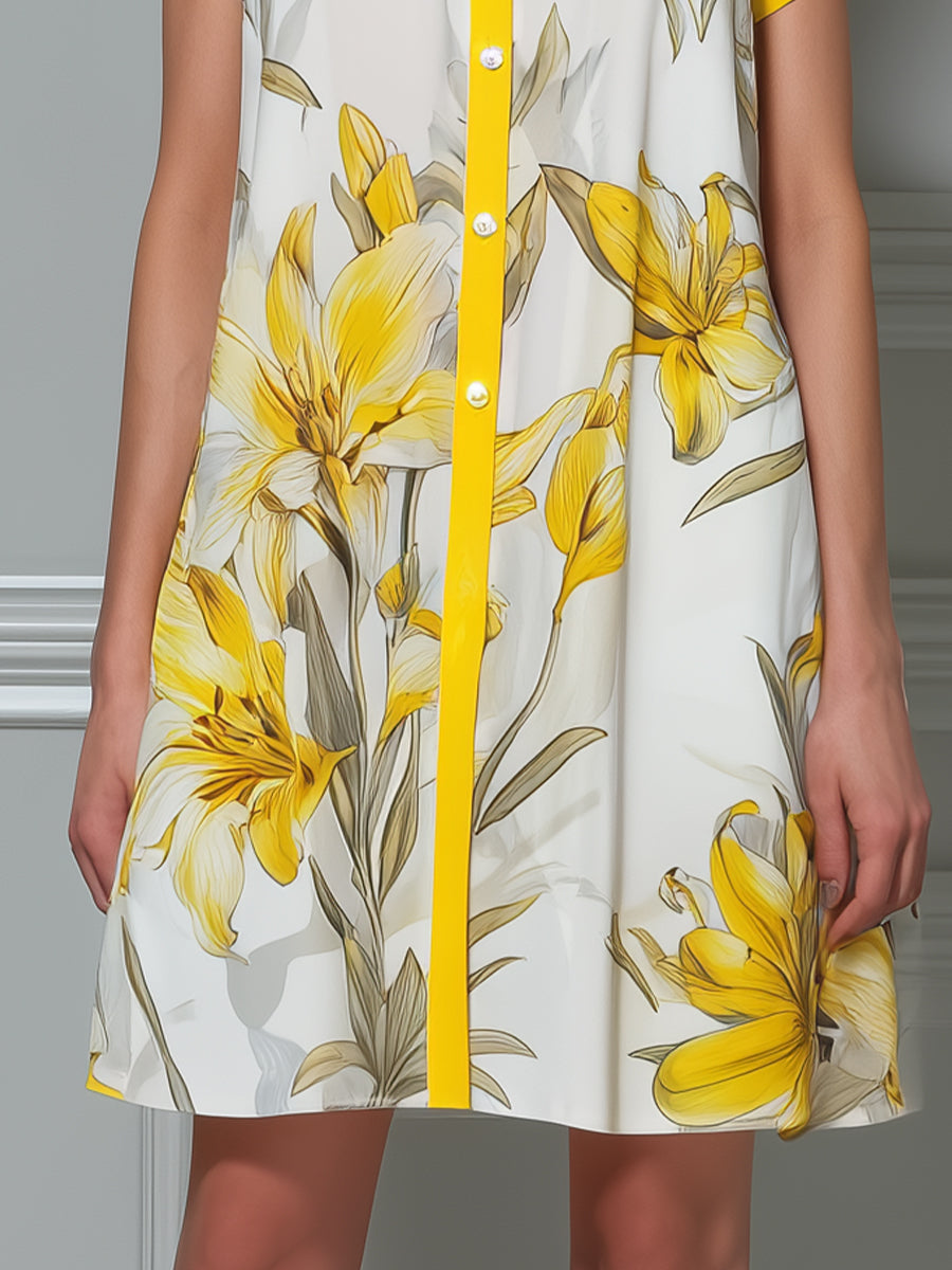 Sunshine Lily Vibrant Floral Button-Down Mini Dress