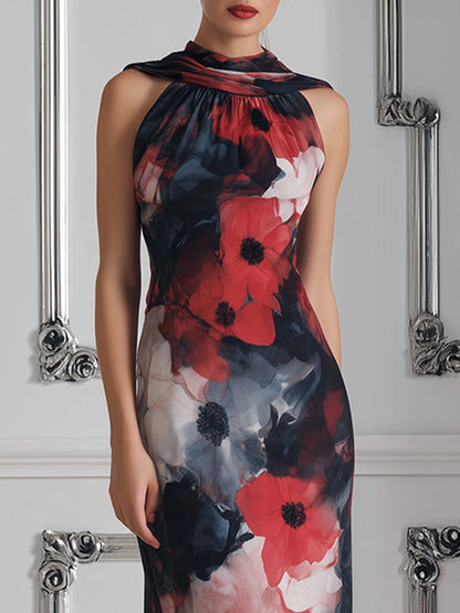 Impressionist Floral Halter Maxi Dress