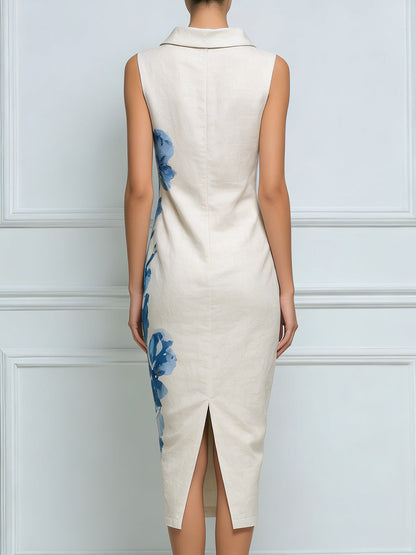 Sleeveless Cowl Neck Floral Print Sheath Midi Dress