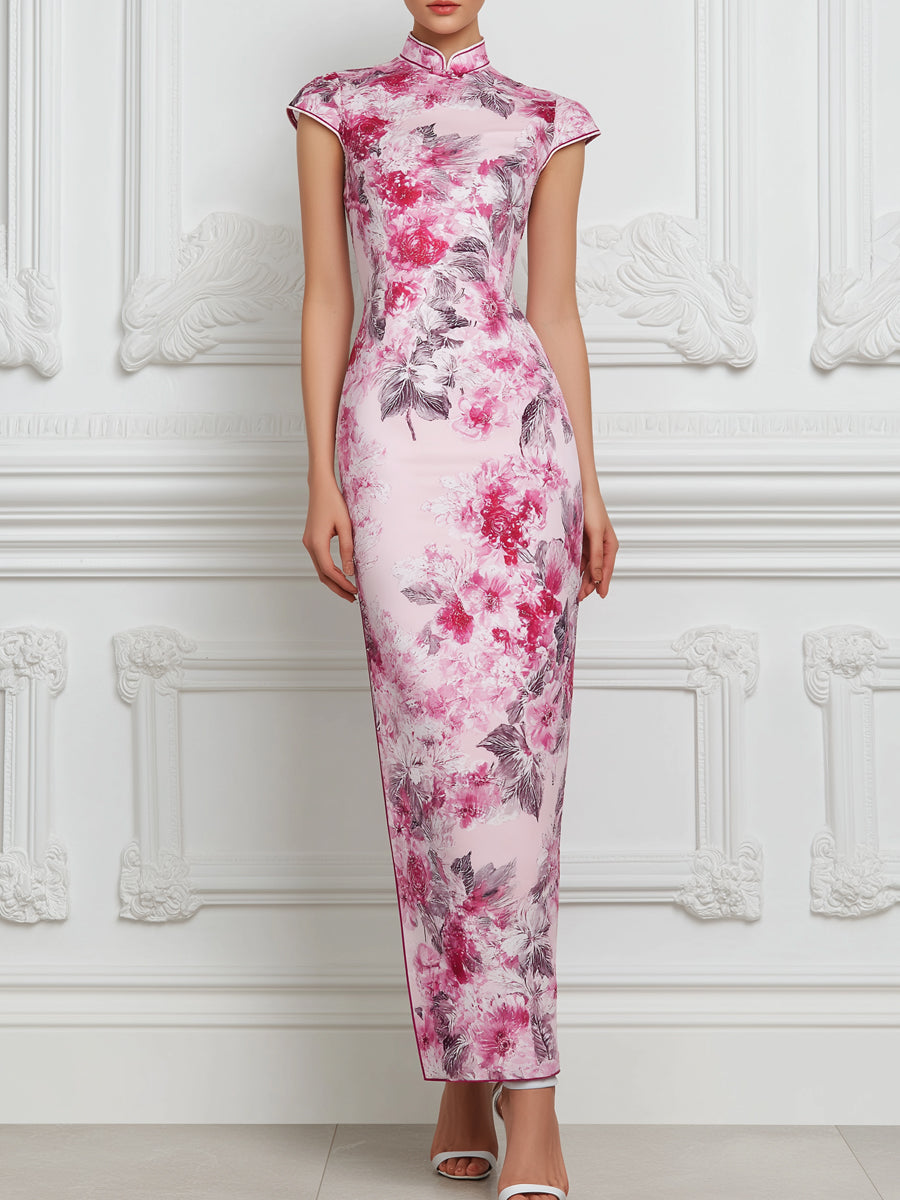 Exquisite And Elegant Pink Floral Print Dress