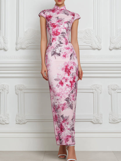 Exquisite And Elegant Pink Floral Print Dress