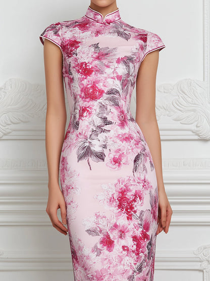 Exquisite And Elegant Pink Floral Print Dress