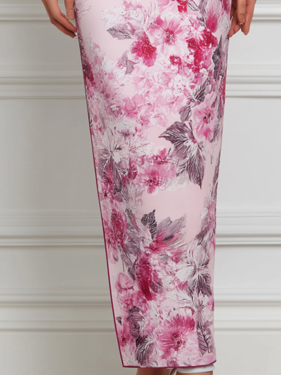 Exquisite And Elegant Pink Floral Print Dress