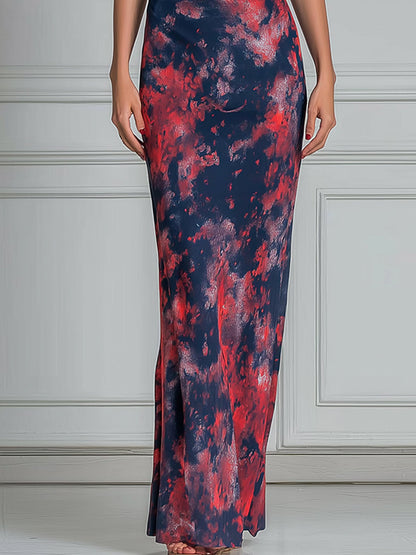 Off-Shoulder Draped Printed Bodycon Maxi Dress