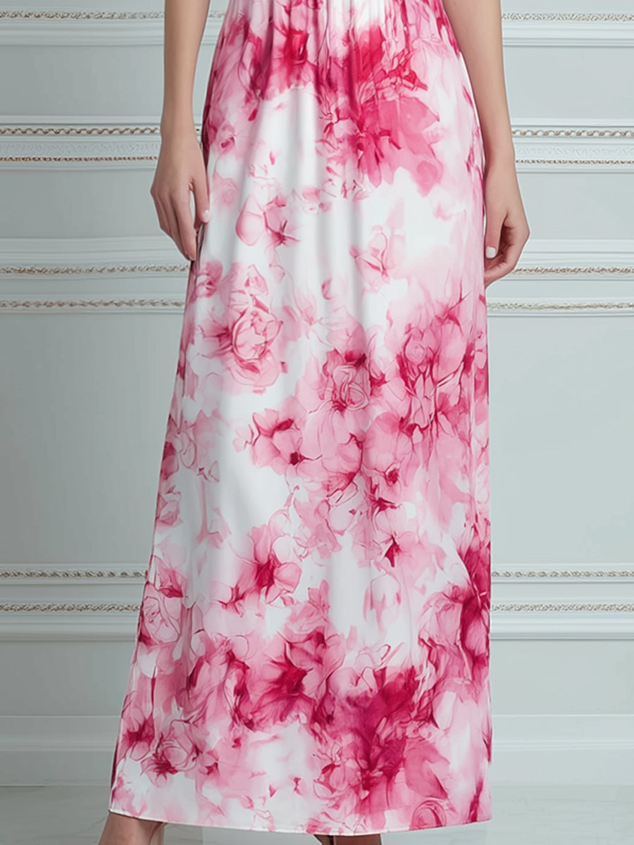 Off-Shoulder Floral Print A-Line Maxi Dress