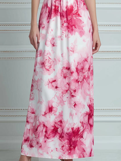 Off-Shoulder Floral Print A-Line Maxi Dress