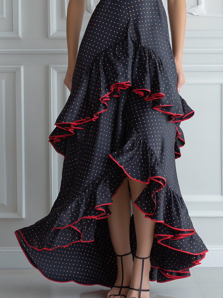 Halter Neck Ruffle High-Low Maxi Dress