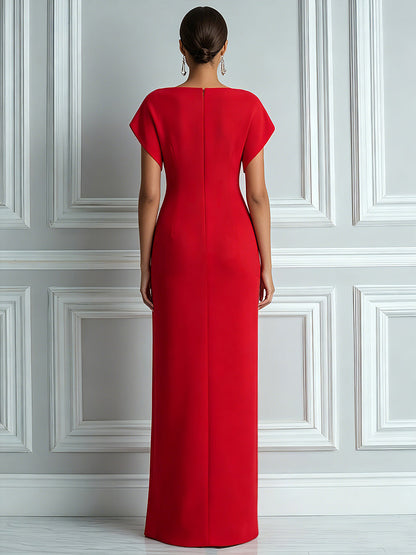 Elegant Rose Print Column Gown