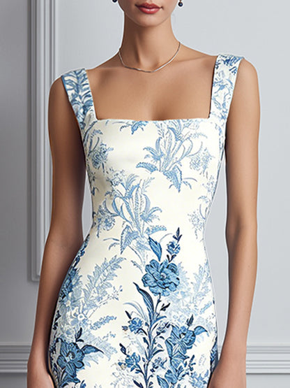 Vintage Porcelain Print Midi Dress