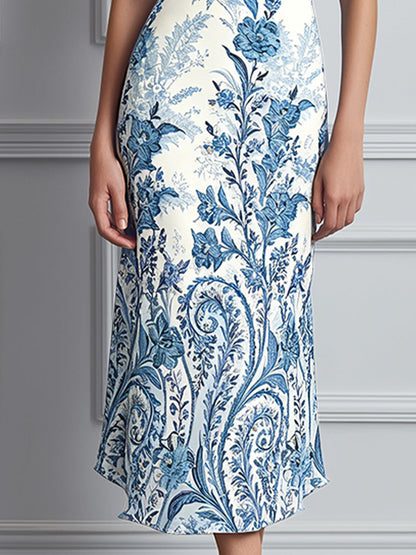 Vintage Porcelain Print Midi Dress