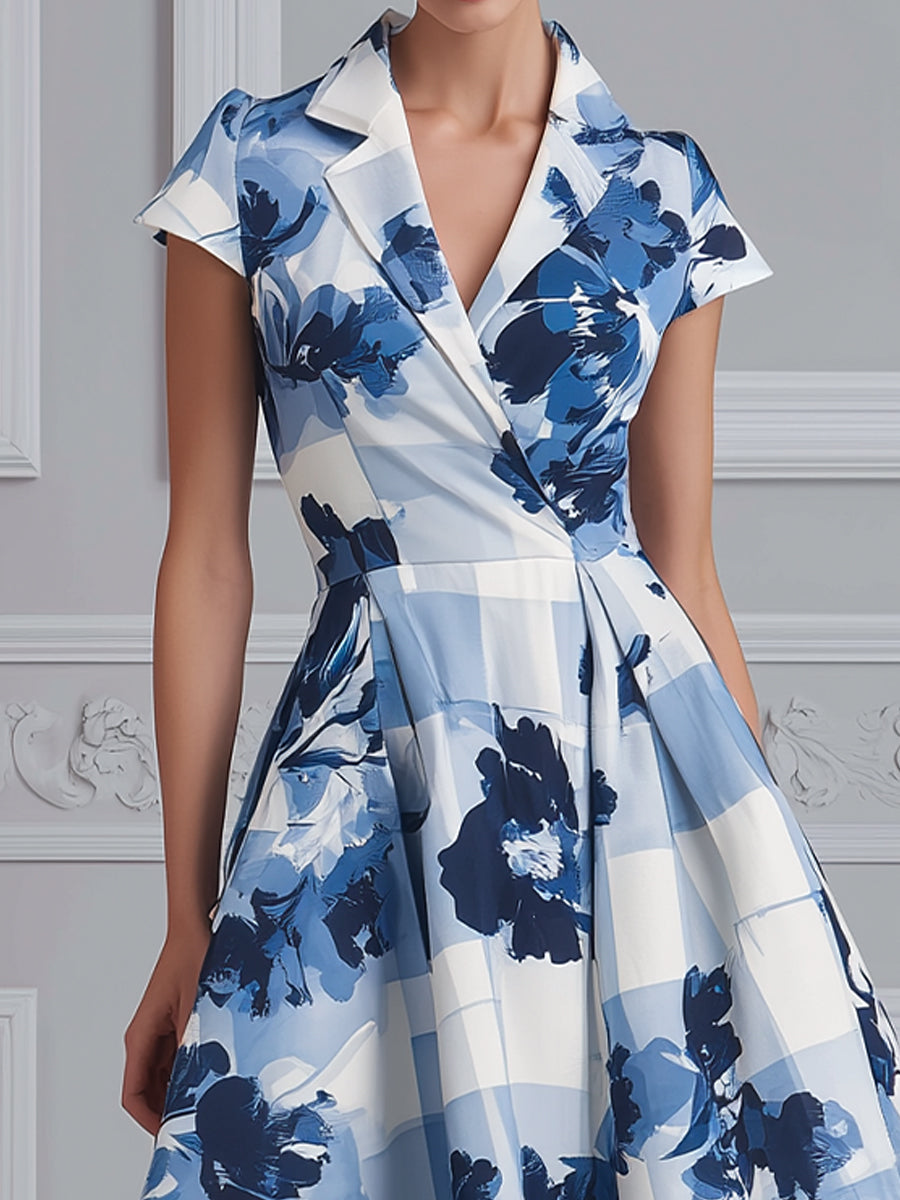 Abstract Floral Print A-Line Midi Dress