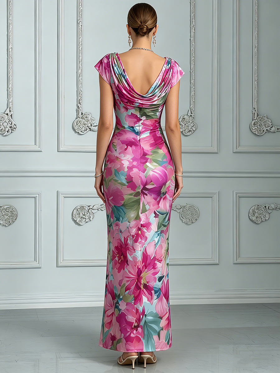 Floral Cowl-Neck Maxi Dress