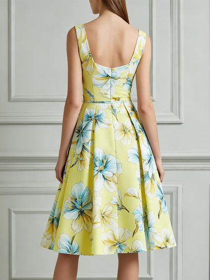 Floral Print Sweetheart A-Line Midi Dress