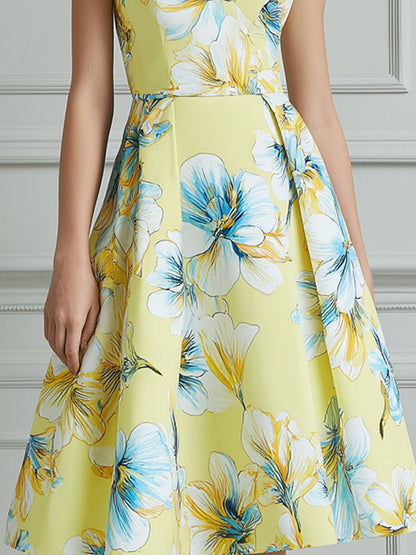 Floral Print Sweetheart A-Line Midi Dress