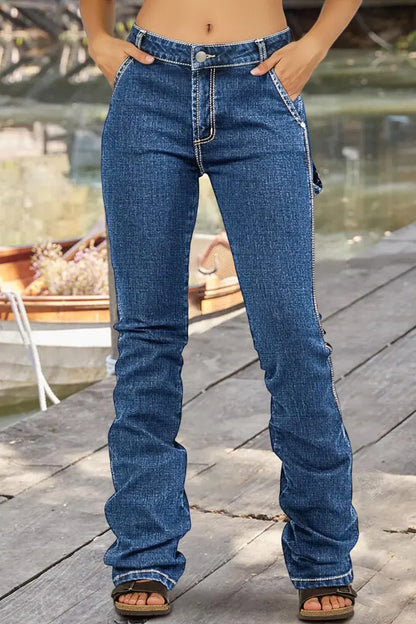 Wash Mid Rise Bootcut Carpenter Jeans Without Belt